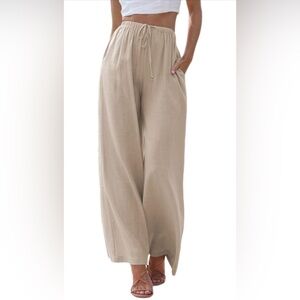 NWT Khaki Wide Leg Linen Pants